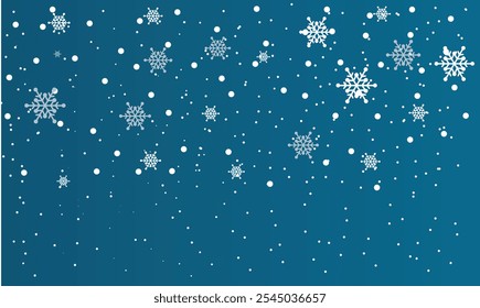 Snowflakes  winter dust ice particles. Snowfall weather white teal dark blue background. Many snowflakes january theme. Snow hurricane scenery, Magic nature fantasy snowfall.