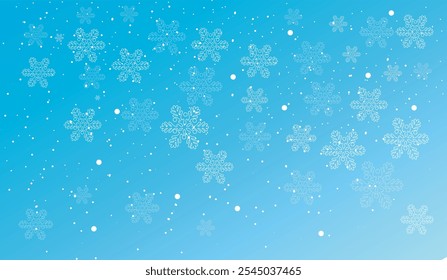 Snowflakes  winter dust ice particles. Snowfall weather white teal blue background. Many snowflakes january theme. Snow hurricane scenery, Magic nature fantasy snowfall.