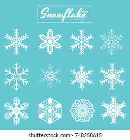 Snowflakes winter icon set. Merry Christmas logo for banners, labels, postcards. Vector illustration