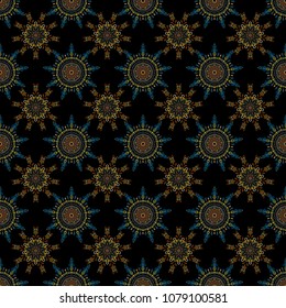 Snowflakes winter New Year frame in yellow, blue and brown colors.