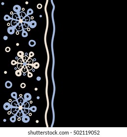 Snowflakes winter New Year frame in blue and violet colors with copy space (place for your text).