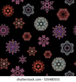 Snowflakes winter New Year frame in neutral, brown and blue colors.