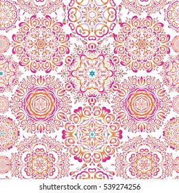 Snowflakes winter New Year frame in orange, neutral and magenta colors.