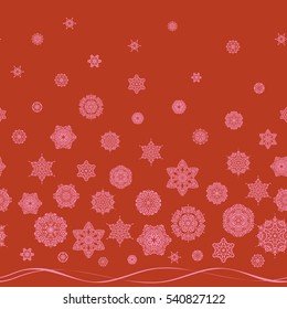 Snowflakes winter New Year frame on orange background.