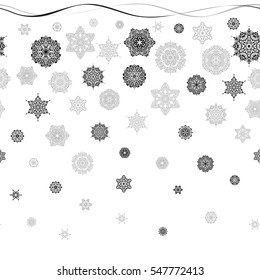 Snowflakes winter New Year frame in gray colors.