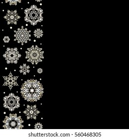 Snowflakes winter New Year frame in beige colors with copy space (place for your text).