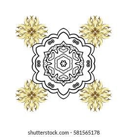 Snowflakes winter New Year frame in white colors with golden elements.