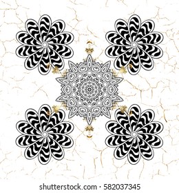 Snowflakes winter New Year frame in white colors with golden elements.