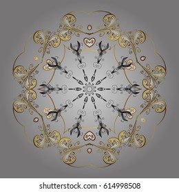 Snowflakes winter New Year frame in colors with doodles and golden elements.