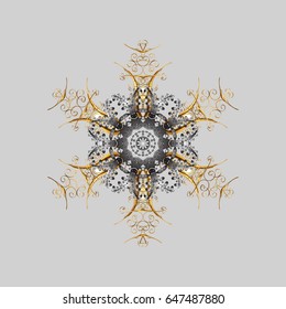 Snowflakes winter New Year frame in light colors with doodles and golden elements.