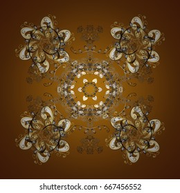 Snowflakes winter New Year frame on brown background.
