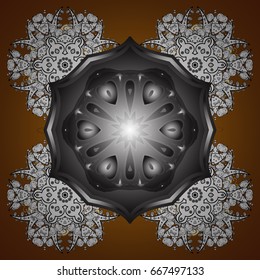 Snowflakes winter New Year frame on brown background.
