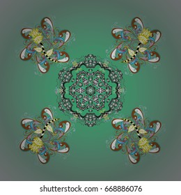 Snowflakes winter New Year frame on colors background.