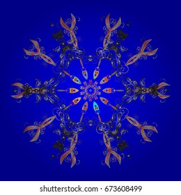 Snowflakes winter New Year frame on colorful background.
