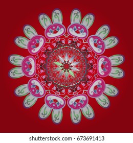 Snowflakes winter New Year frame. Vector ornamental pattern in colors on colorful background.