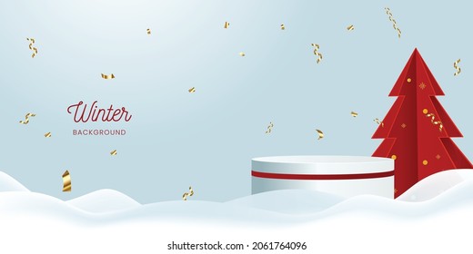 Snowflakes and winter platform against the snow background