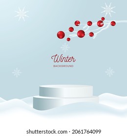 Snowflakes and winter platform against the snow background