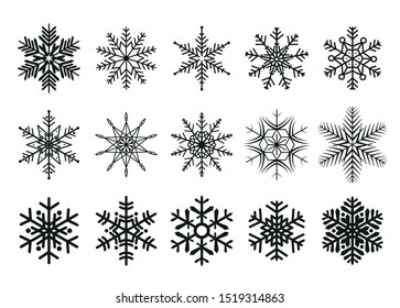 Snowflakes winter set of black isolated icon silhouette on white background