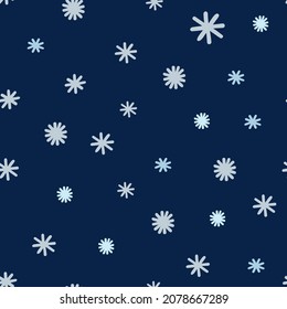Copos de nieve cielo de invierno patrón sin fisuras simple doodle dibujado a mano reincidente minimalista ilustración vectorial, elementos navideños de Feliz Navidad ornamento para estaciones saludos, invitaciones, textil, papel regalo