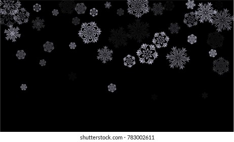 Snowflakes Winter Texture. Element of Design with Snow for a Postcard, Invitation Card, Banner, Flyer.  Vector Falling Snowflakes on a Blue Winter Background