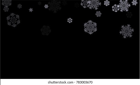 Snowflakes Winter Texture. Element of Design with Snow for a Postcard, Invitation Card, Banner, Flyer.  Vector Falling Snowflakes on a Black Winter Texture.