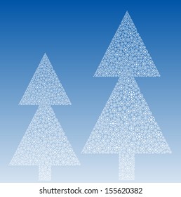 snowflakes winter trees, vector christmas card design