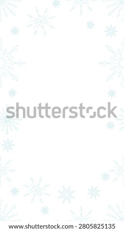 Snowflakes winter vertical frame copy-space. Snowfall. Seamless pattern composition with copyspace. Decorative border background for social media stories. Vector illustration. Flat 2D cartoon style