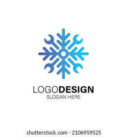 Snowflakes and Wrench for air conditioning repair and service logo design