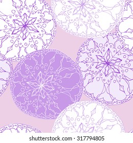Snowflakes.Seamless pattern. Ink and pen. Drawing by hand. Vector stylized image of a patterned snowflakes.