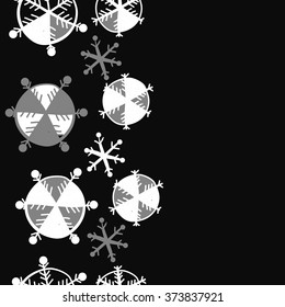Snowflakes,winter pattern, doodles, ellipses,objects, seamless, vertical, copy space. Hand drawn.