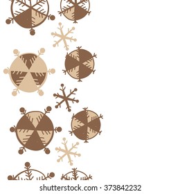 Snowflakes,winter pattern, doodles, ellipses,objects, seamless, vertical, copy space. Hand drawn.
