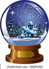 Snowglobe With Inside Winter Christmas Nighttime Landscape Under Snowfall Isolated