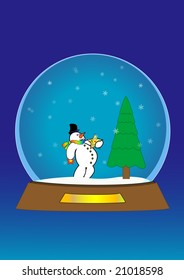 Snow-globe with snowman and christmas tree inside.