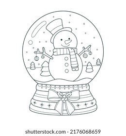 Snowglobe Con Snowman Y Páginas Coloridas De Árboles