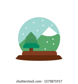 snowglobe tree mountain snow decoration a happy christmas icon vector illustration