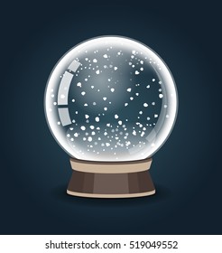 Snowglobe Vector Illustration. Empty Snow Globe. Crystal 3d Sphere. Transparent Glass Ball. New Year Gift.