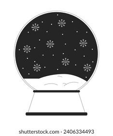Snowglobe winter snowflakes fall black and white 2D line cartoon object. Christmas snow globe isolated vector outline item. Blizzard season. Magic snowstorm sphere monochromatic flat spot illustration