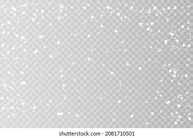 Snowing Christmas or New Year wide angle illustration. Falling shine snowflakes isolated on transparent background. PNG blizzard or snowfall.