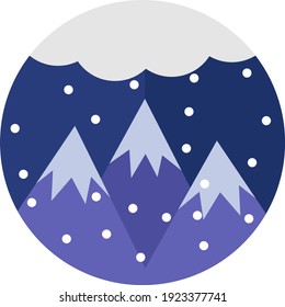 Snowing clouds in the mountains at night, illustration, vector on white background.