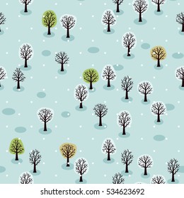 Snowing in forest - vector background