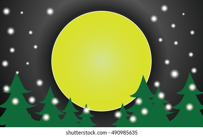 Snowing, Full Moon, Pine.