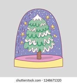 snowing glass ball with pine tree