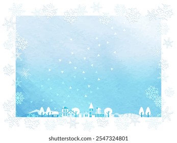 Snowing house row background illustration