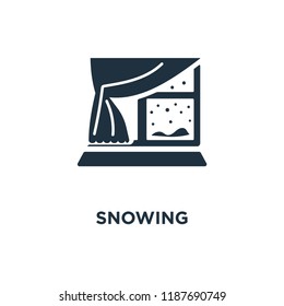 Snowing icon. Black filled vector illustration. Snowing symbol on white background. Can be used in web and mobile.