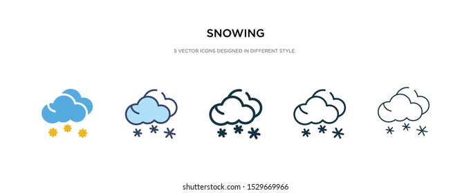 snowing icon in different style vector illustration. two colored and black snowing vector icons designed in filled, outline, line and stroke style can be used for web, mobile, ui