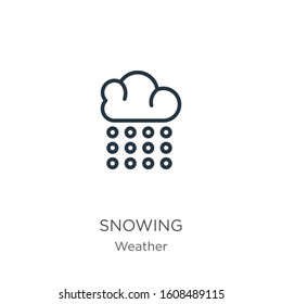 Snowing icon. Thin linear snowing outline icon isolated on white background from weather collection. Line vector sign, symbol for web and mobile