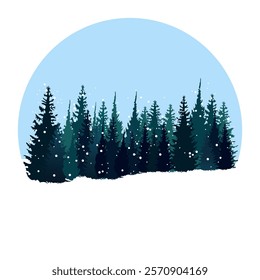 Snowing On Evergreen Forest Tree Line Illustration