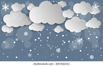 Snowing and Snowflake background for winter season and Christmas Festival concept. Hand drawn isolated illustrations.