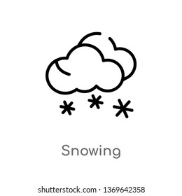 snowing vector line icon. Simple element illustration. snowing outline icon from weather concept. Can be used for web and mobile