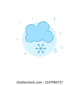 Icono vector de pronóstico del tiempo de nieve. Ilustración plana. Estilo de línea relleno. Diseño monocromo azul. Trazo editable. Ajustar el peso de la línea.
